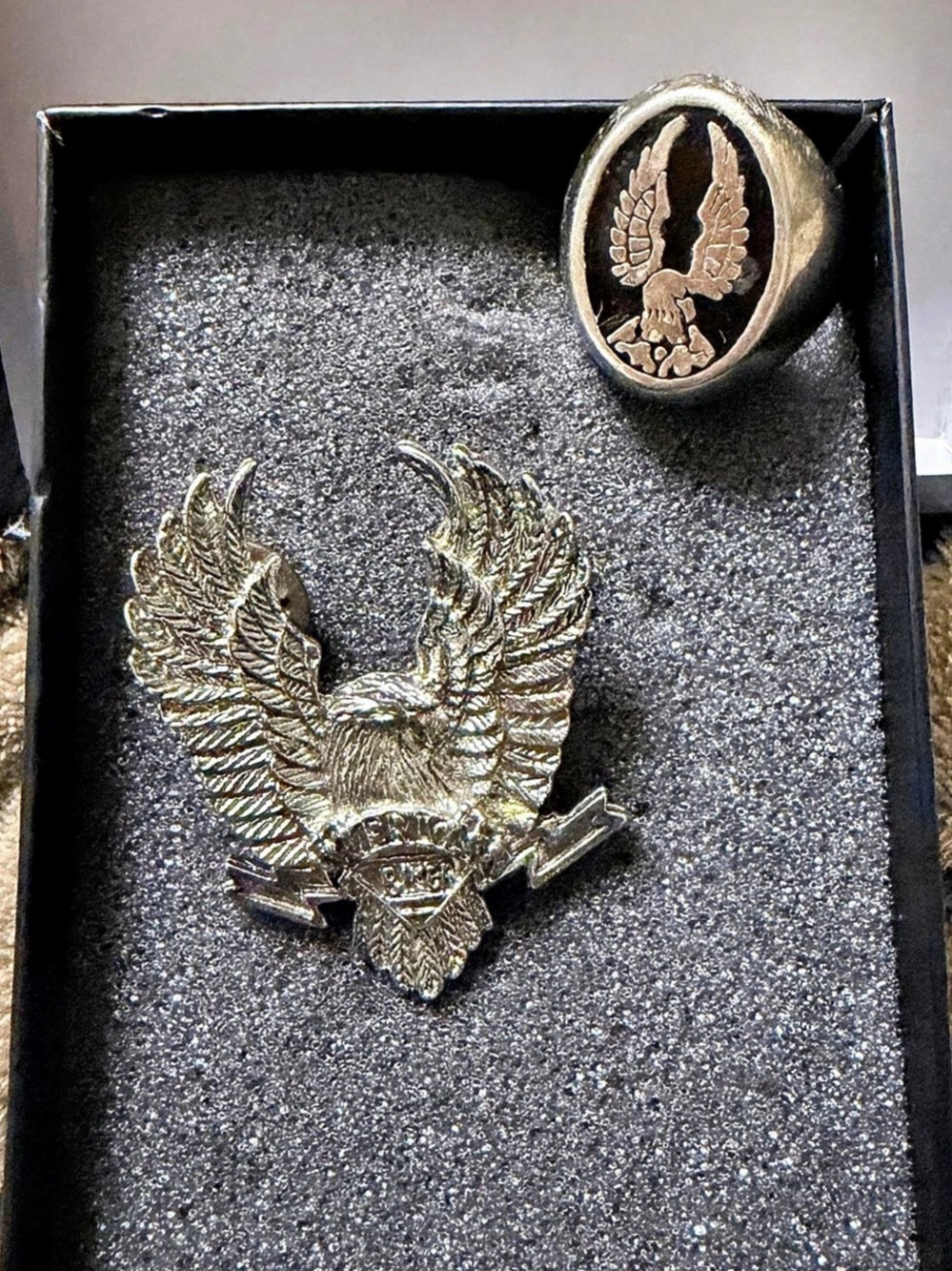 Vintage American biker pin & ring